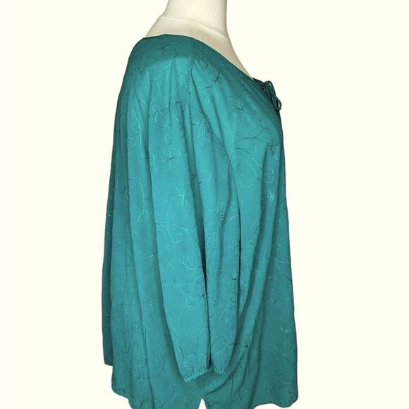 Maggie Barnes Plus Size Woman's Blouse Size 4X Green Beaded Embroidered - Picture 4 of 11